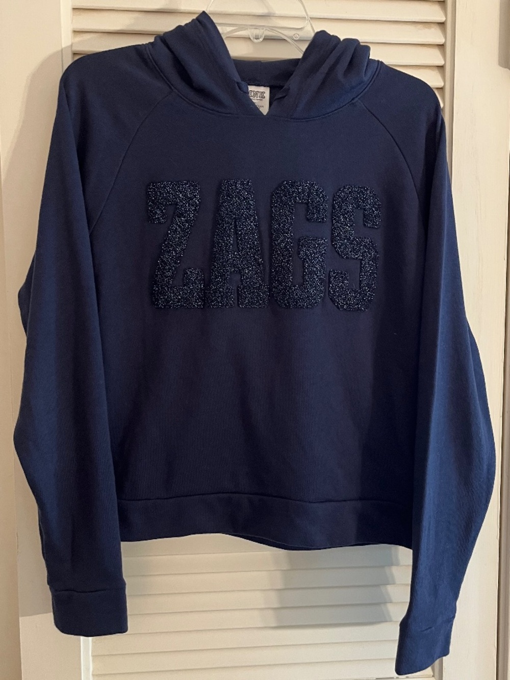 Pink by Victoria's Secret ZAGS Glitter Navy Hoodie Size M - Picture 7 of 7
